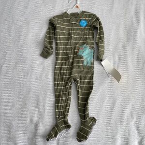 Carter's Footed Pajama Green Stripes with Dinosaur NEW
